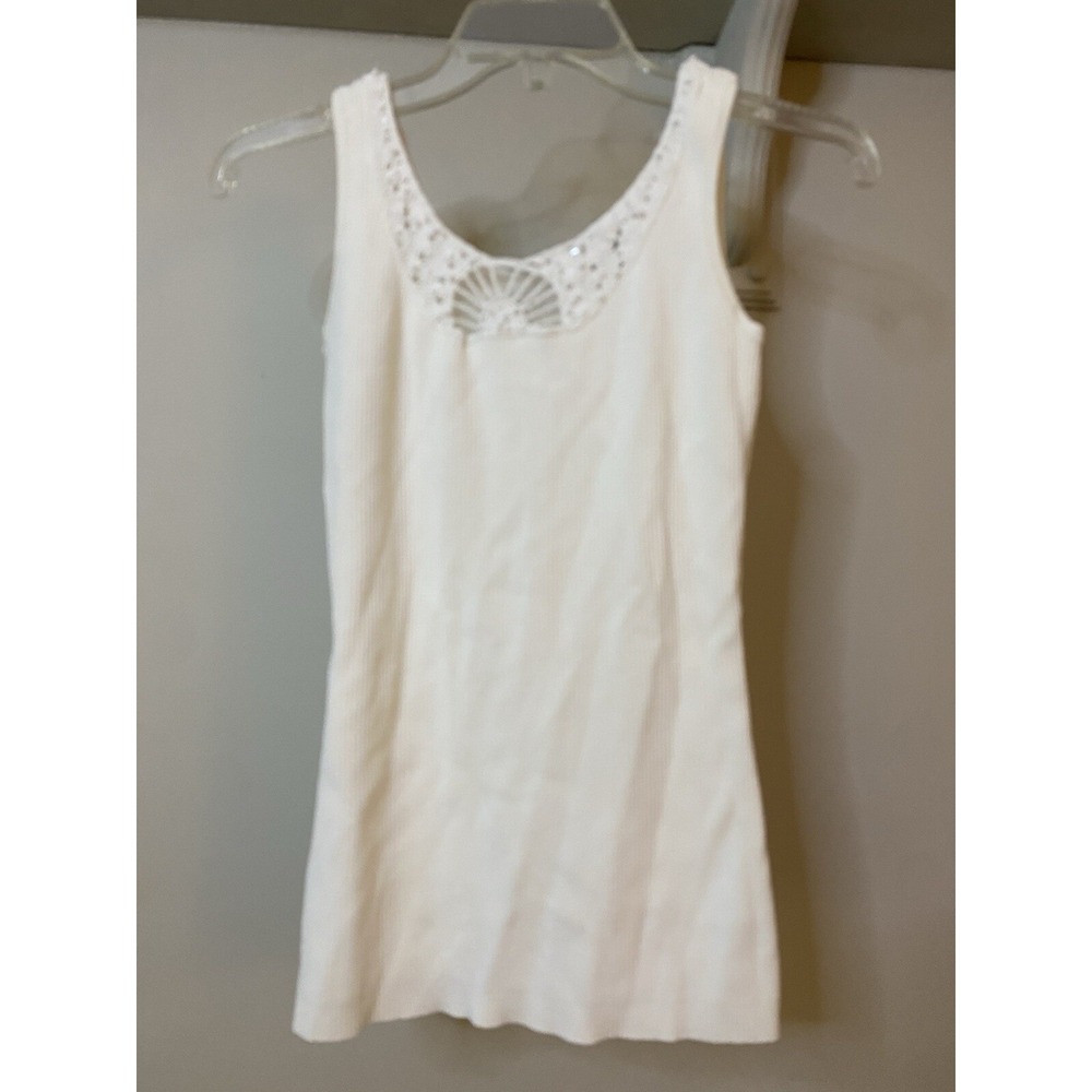 VTG CACHE White Crochet Trim Tank Sweater M Y2K